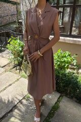 Göbeği Halka Detaylı Midi Boy Elbise 2896