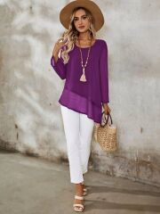 Kadın Uzun Kollu Yuvarlak Asimetrik Detaylı şifon Bluz