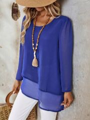 Kadın Uzun Kollu Yuvarlak Asimetrik Detaylı şifon Bluz