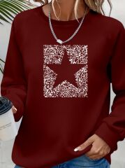 Kadın Uzun Kollu Bisiklet Yaka Desenli Viskon Iki Iplik Bluz