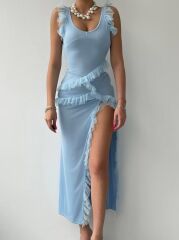 Felix Yırtmaçlı Midi Tül Elbise