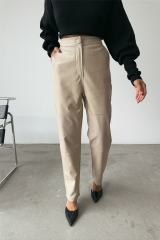 DERİ PANTOLON DİZ PARÇALI - Taş