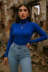 Kadın Uzun Kollu Balıkçı Yaka Viskon Bluz