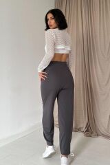 Füme Pensli Lastik Detaylı Pantolon