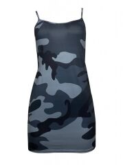 Kadın Ip Askılı Kamuflaj Baskılı Viskon Elbise