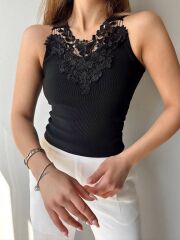 Kadın Kumaş Dantel Detaylı Bluz