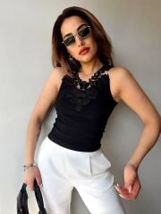 Kadın Kumaş Dantel Detaylı Bluz