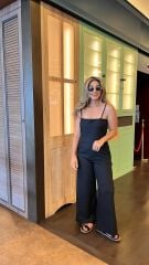 Kadın Askılı Yandan Fermuarlı Geniş Paçalı Valencia Tulum