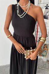 Tek Omuzlu Pile Detay Maxi Elbise 2895