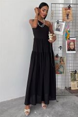 Tek Omuzlu Pile Detay Maxi Elbise 2895