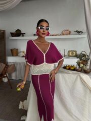 Dantel Desenli V Yaka Triko Elbise 2844