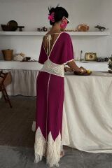 Dantel Desenli V Yaka Triko Elbise 2844