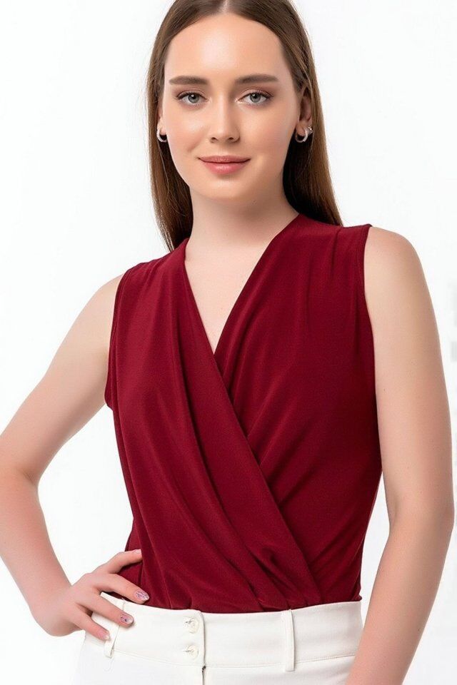 Kadın Sendy Kumaş Kruvaze Yaka Vatkalı Bluz