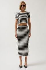 Çizgili Midi Dokulu Etek