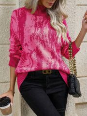Kadın Uzun Kollu Balıkçı Yaka çok Renkli Triko Bluz