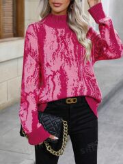 Kadın Uzun Kollu Balıkçı Yaka çok Renkli Triko Bluz