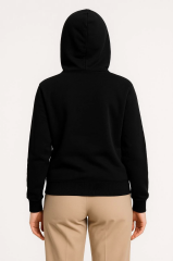 Üç İplik Kapüşonlu Tam Fermuarlı Kanguru Çepli SweatShirt Hoodie - Siyah