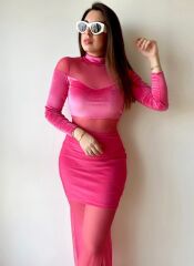 Kadın Balıkçı Yaka Transparan Dekolteli Fırsat ürün Elbise