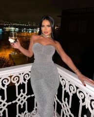 Straplez Simli Uzun Elbise