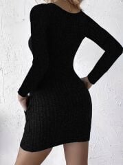 Kadın Uzun Kollu Yakası Açık Düğme Ve Cep Detaylı Kısa şardonlu Kaşkorse Elbise