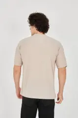 Unisex Waffle Kumaş Rahat Kol T-Shirt - Bej