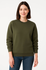 Üç İplik Düz Bisiklet Yaka SweatShirt - Haki