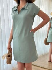 Kadın Kısa Kollu Yakalı Viskon Iki Iplik Elbise