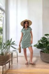 Kadın Kısa Kollu Yakalı Viskon Iki Iplik Elbise