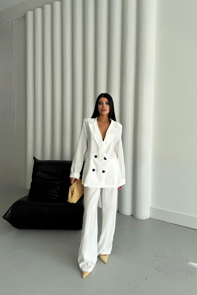 MODAL 4 DÜĞME ASTARSIZ CEKET - PANTOLON TAKIM - Beyaz