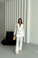 MODAL 4 DÜĞME ASTARSIZ CEKET - PANTOLON TAKIM - Beyaz