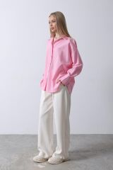 Geniş Manşet Detaylı Gömlek - Şeker Pembe