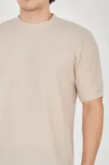 Unisex Jakar Kumaş Rahat Kol T-Shirt - Bej