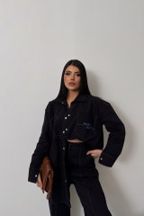 DENİM PUNTOLU GÖMLEK-PANTOLON TAKIM - Mavi