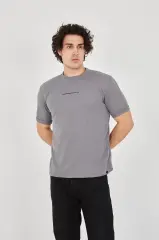 Unisex Jakar Kumaş Slim Fit T-Shirt - Boyalı Gri