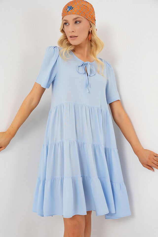 Kısa Kol Kısa Elbise 2554 - Mavi