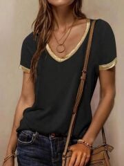 Kadın Kısa Kollu V Yakalı Viskon Bluz