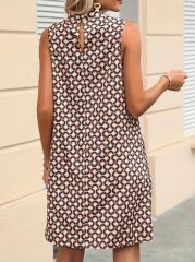 Kadın Balıkçı Yaka Kolsuz Desenli Dalgıç Elbise