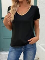 Kadın Kısa Kollu V Yakalı Viskon Bluz