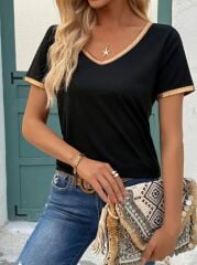 Kadın Kısa Kollu V Yakalı Viskon Bluz