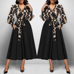 Kadın Uzun Kollu Kruvaze Yaka Dalgıç Krep Midi Boy Elbise