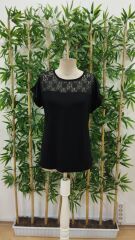 Kadın Kısa Kollu Bisiklet Yaka Dantel Detaylı Viskon Bluz