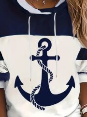 Kadın Uzun Kollu Kapşonlu çıpa Desenli şardonlu Dalgıç Bluz