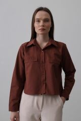 Cepli Uzun Kol Gömlek - Koyu Kahve