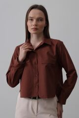 Cepli Uzun Kol Gömlek - Koyu Kahve
