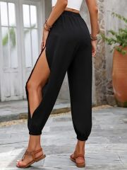 Kadın Yüksek Belli Yanlardan çapraz Detay Yırtmaçlı Viskon Pantolon