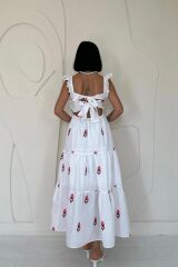 Fuşya Sıfır Kol Fırfırlı Elbise