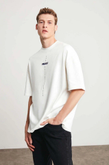 Unisex Baskılı Oversize T-Shirt - Beyaz