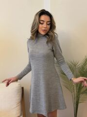 Kadın Uzun Kollu Balıkçı Yaka Salaş Kusa Akrilik Elbise