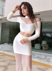 Kadın Balıkçı Yaka Transparan Dekolteli Fırsat ürün Elbise