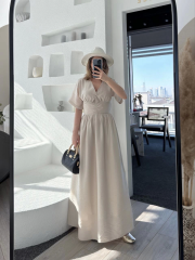 Kısa Kollu Uzun Elbise - Kırık Beyaz